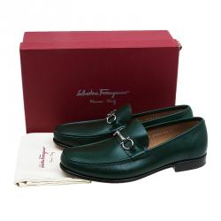 Pre Owned Salvatore Ferragamo Dark Green Gancio Bit Loafers Size 44