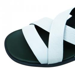 Salvatore Ferragamo White Leather Strap Sandals Size 44