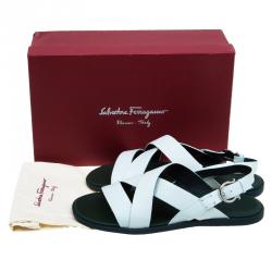 Salvatore Ferragamo White Leather Strap Sandals Size 44