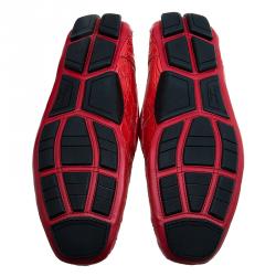 Pre Owned Salvatore Ferragamo Red Croc Embossed Leather Loafers Size 44.5