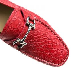 Pre Owned Salvatore Ferragamo Red Croc Embossed Leather Loafers Size 44.5