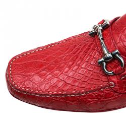Pre Owned Salvatore Ferragamo Red Croc Embossed Leather Loafers Size 44.5