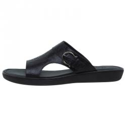 Pre Owned Salvatore Ferragamo Brown Leather Buckle Embellished Slip-On Sandals Size 43