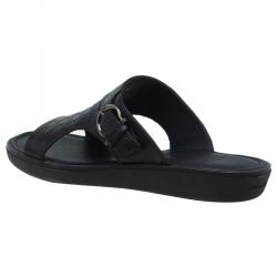 Pre Owned Salvatore Ferragamo Brown Leather Buckle Embellished Slip-On Sandals Size 43