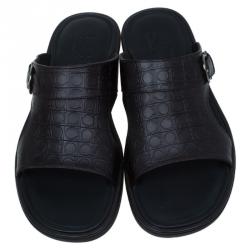 Pre Owned Salvatore Ferragamo Brown Leather Buckle Embellished Slip-On Sandals Size 43