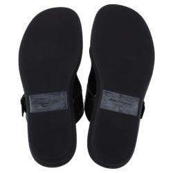 Pre Owned Salvatore Ferragamo Brown Leather Buckle Embellished Slip-On Sandals Size 43