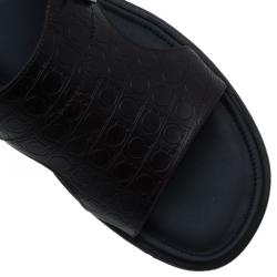 Pre Owned Salvatore Ferragamo Brown Leather Buckle Embellished Slip-On Sandals Size 43