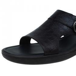 Pre Owned Salvatore Ferragamo Brown Leather Buckle Embellished Slip-On Sandals Size 43