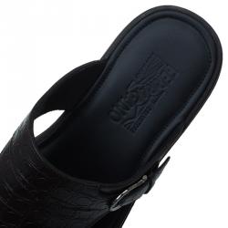 Pre Owned Salvatore Ferragamo Brown Leather Buckle Embellished Slip-On Sandals Size 43