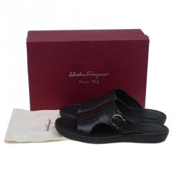 Pre Owned Salvatore Ferragamo Brown Leather Buckle Embellished Slip-On Sandals Size 43