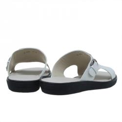 Salvatore Ferragamo Cream Leather Buckle Embellished Slip-On Sandals Size 44