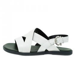 Salvatore Ferragamo White Logo Emobossed Criss Cross Strap Sandals Size 44
