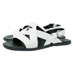 Salvatore Ferragamo White Logo Emobossed Criss Cross Strap Sandals Size 44