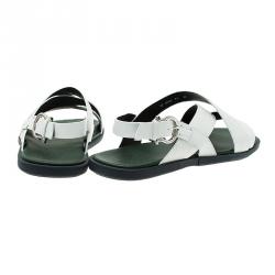 Salvatore Ferragamo White Logo Emobossed Criss Cross Strap Sandals Size 44