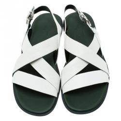 Salvatore Ferragamo White Logo Emobossed Criss Cross Strap Sandals Size 44