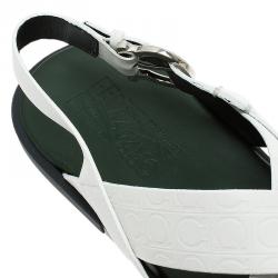 Salvatore Ferragamo White Logo Emobossed Criss Cross Strap Sandals Size 44
