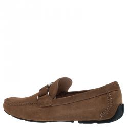 Pre Owned Salvatore Ferragamo Brown Suede Ornamented Moccasins Size 42
