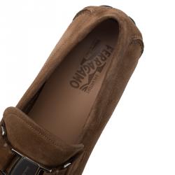 Pre Owned Salvatore Ferragamo Brown Suede Ornamented Moccasins Size 42
