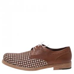 مملوكة مسبقًا Salvatore Ferragamo Brown Woven Leather Bario Oxfords Size 43.5