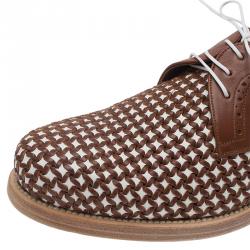مملوكة مسبقًا Salvatore Ferragamo Brown Woven Leather Bario Oxfords Size 43.5