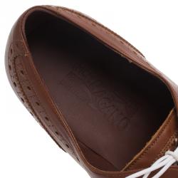 مملوكة مسبقًا Salvatore Ferragamo Brown Woven Leather Bario Oxfords Size 43.5