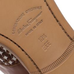 مملوكة مسبقًا Salvatore Ferragamo Brown Woven Leather Bario Oxfords Size 43.5