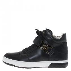 Pre Owned Salvatore Ferragamo Black Leather Nayon Gancio High Top Sneakers Size 41