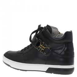 Pre Owned Salvatore Ferragamo Black Leather Nayon Gancio High Top Sneakers Size 41
