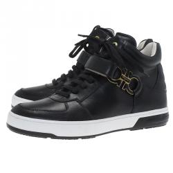 Pre Owned Salvatore Ferragamo Black Leather Nayon Gancio High Top Sneakers Size 41