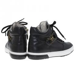 Pre Owned Salvatore Ferragamo Black Leather Nayon Gancio High Top Sneakers Size 41