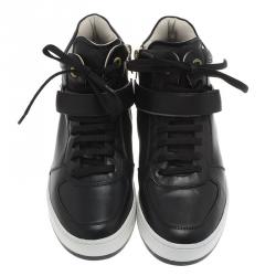 Pre Owned Salvatore Ferragamo Black Leather Nayon Gancio High Top Sneakers Size 41