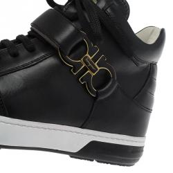 Pre Owned Salvatore Ferragamo Black Leather Nayon Gancio High Top Sneakers Size 41