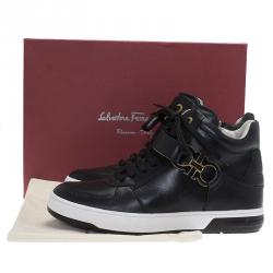Pre Owned Salvatore Ferragamo Black Leather Nayon Gancio High Top Sneakers Size 41