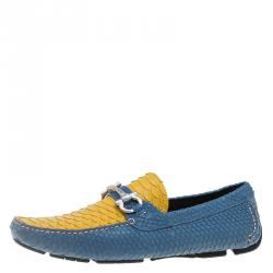 Salvatore Ferragamo Two Tone Python Parigi Gancini Driver Loafers Size 43