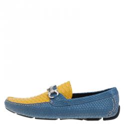 Salvatore Ferragamo Two Tone Python Parigi Gancini Driver Loafers Size 43