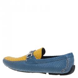 Salvatore Ferragamo Two Tone Python Parigi Gancini Driver Loafers Size 43