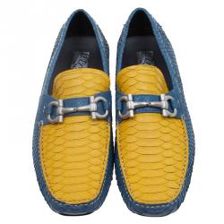 Salvatore Ferragamo Two Tone Python Parigi Gancini Driver Loafers Size 43