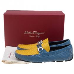 Salvatore Ferragamo Two Tone Python Parigi Gancini Driver Loafers Size 43