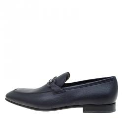 Pre Owned Salvatore Ferragamo Navy Blue Leather Manfredi Gancio Bit Loafers Size 43.5