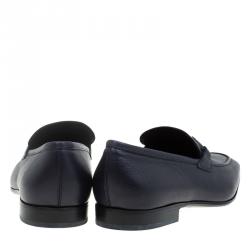 Pre Owned Salvatore Ferragamo Navy Blue Leather Manfredi Gancio Bit Loafers Size 43.5