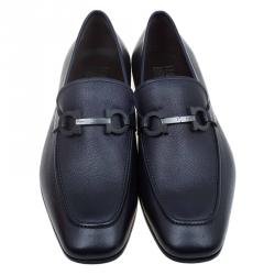 Pre Owned Salvatore Ferragamo Navy Blue Leather Manfredi Gancio Bit Loafers Size 43.5