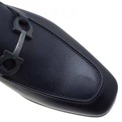 Pre Owned Salvatore Ferragamo Navy Blue Leather Manfredi Gancio Bit Loafers Size 43.5