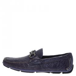 Pre Owned Salvatore Ferragamo Purple Alligator Parigi Driving Loafers Size 40.5