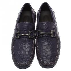 Pre Owned Salvatore Ferragamo Purple Alligator Parigi Driving Loafers Size 40.5