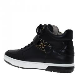 Pre Owned Salvatore Ferragamo Black Leather Nayon Gancio High Top Sneakers Size 43
