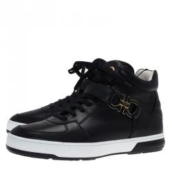 Pre Owned Salvatore Ferragamo Black Leather Nayon Gancio High Top Sneakers Size 43