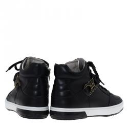 Pre Owned Salvatore Ferragamo Black Leather Nayon Gancio High Top Sneakers Size 43