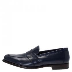 مملوكة مسبقًا Salvatore Ferragamo Navy Blue Leather Penny Loafers Size 44