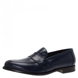 مملوكة مسبقًا Salvatore Ferragamo Navy Blue Leather Penny Loafers Size 44