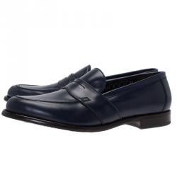 مملوكة مسبقًا Salvatore Ferragamo Navy Blue Leather Penny Loafers Size 44